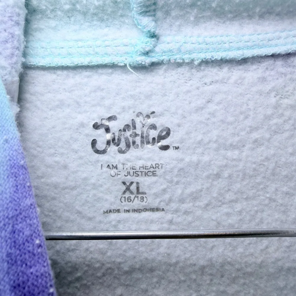 Justice Girls XL 16/18 Tie Dye Hoodie Purple Teal Pink Glitter Logo Pullover